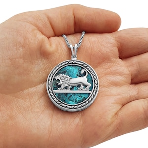 Argent Sterling Eilat Lion en pierre de Megiddo Collier hébreu
