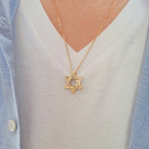14K Gold Star of David Necklace Man Pendant
