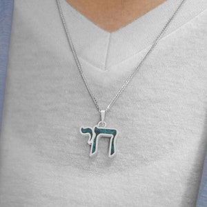 Colgante Chai de piedra Eilat verde y oro blanco de 14 quilates, Am Israel Chai, regalo de joyería judaica