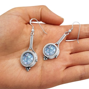 Sterling Silver Roman Glass Dangle Earrings