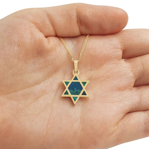 Gold Jewish Star of David Eilat Stone Charm