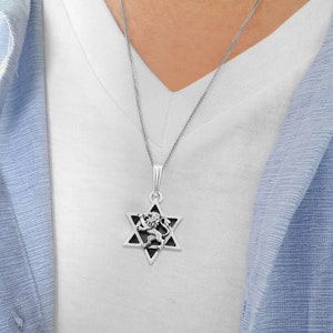 Small Sterling Silver Star of David and Lion of Judah Necklace