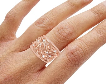 14K Rose Gold Filigree Diamonds Ring