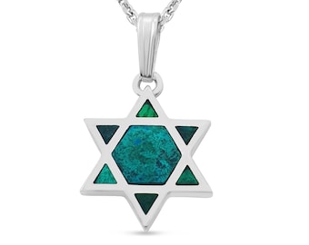 Eilat Stone Jewish Star Of David Pendant,Sterling Silver Magen David Neclace,Israel Jewish Jewelry,Judaica Charm,King Solomon Teal Gemstone