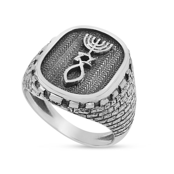 Sterling Silber Messianisches Siegel von Jerusalem Ring, Herrenring, Israelischer Schmuck, Statement Ring, Siegelring