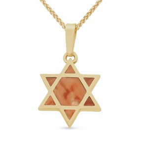14K Solid Gold Jewish Star of David Pendant, Natural Jerusalem Stone Magen David Necklace, Bar Bat Mitzvah Gift from Israel, Judaica Jewelry
