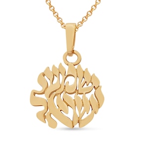 Amuleto Shema Israel de oro de 14 quilates, collar pequeño con letras hebreas recortadas, colgante Shema Israel, regalo de joyería judía con versículo bíblico de oro, joyería judaica