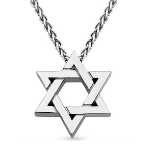 Sterling Silver Jewish Star of David Pendant,Magen David Necklace for Bar Mitzvah Gift,David Star Judaica Jewelry,Hebrew Israeli Men's Gift