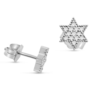 14K White Gold Natural Diamonds Mini Jewish Star of David Studs Earrings