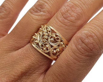 14K Yellow Gold Handmade Filigree Ring