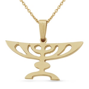 Yellow Gold Menorah Necklace, 14K Solid Gold Charm, Jerusalem Holy Temple Menorah Pendant, Judaica Jewelry, Jewish Gift for Her, Israel Lamp