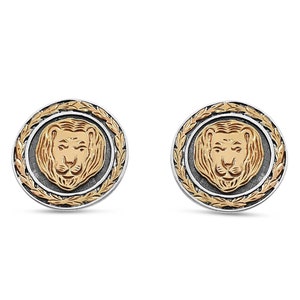 Handmade Cufflinks for Him, Sterling Silver and 14K Gold Lion of Judah Cufflinks, Lion Cuffs, Judaica Jewelry from Israel, Men's Accessories