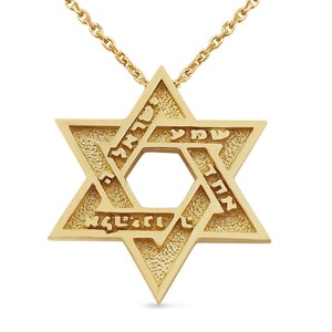 14K Gold Jewish Star of David Pendant,Shema Yisrael Hebrew Bible Verse Necklace,Judaica Jewelry,Gold Magen David Shema Israel Jewish Jewelry