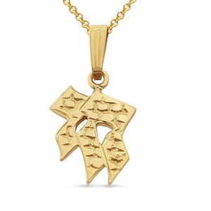 Small Gold Chai Pendant,Solid 14K Chai Hebrew Necklace,Tiny Chai Charm,Life in Hebrew Letters,Bar Bat Mitzvah Jewish Jewelry,Judaica Pendant