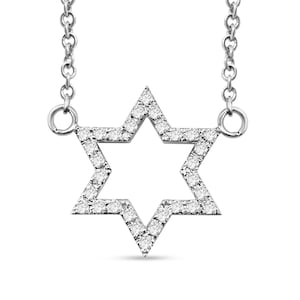 14K Weißgold Diamant Davidstern Halskette, Magen David Charm Diamant Jewellery Anhänger, israelischer religiöser jüdischer Stern, handgemachter Stern Schmuck