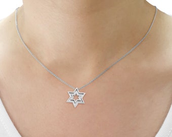 14K White Gold Double Sided Jewish Star of David Charm