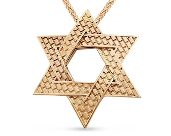 Interlocking Solid Gold Star of David Pendant,Western Wall Magen David Necklace,14K Yellow Gold Jewish Star,Jerusalem Kotel Judaica Jewelry