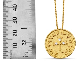 14K Solid Gold & Diamonds Jewish Half Shekel Coin of Jerusalem Hebrew Necklace