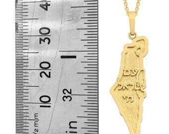 14K Yellow Gold Map of Israel Pendant Am Yisrael Chai Necklace Jewish Jewelry Gift