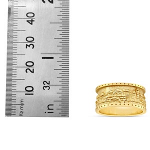 14K Solid Yellow Gold Holy Jerusalem Jewish Ring Hebrew Biblical Band