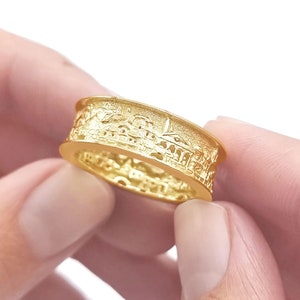 14k Yellow Gold Holy City Jerusalem Skyline Jewish Hebrew Ring Wedding Gift