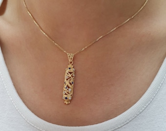Gold Filigree Jewish Mezuzah Pendant