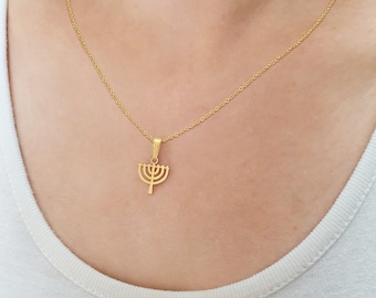 Small Yellow Gold Menorah Necklace