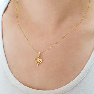 Small Yellow Gold Menorah Necklace