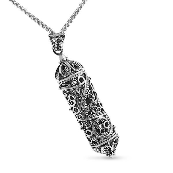 Open Filigree Mezuzah Necklace, Sterling Silver Judaica Jewelry, Unique Jewish Mezuzah Pendant, Traditional Yemenite Locket,Gift from Israel