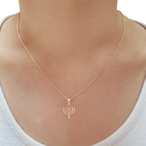 Small 14K Rose Gold Menorah Necklace