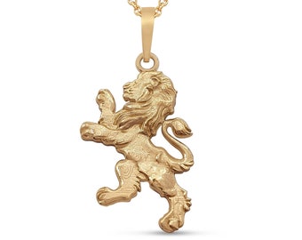 14K Gold Lion of Judah Pendant,Solid Yellow Gold Lion Charm,Aryeh Emblem of Jerusalem,Men&#39;s Necklace,Jewish Jewelry,Bar Mitzvah Gift for Him