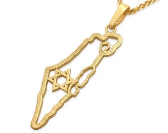 14K Gold Israel Map Pendant with Star of David, Jewish Jewelry, Map of Israel Charm, Israeli Gift Judaica Jewelry, Land of Israel Necklace