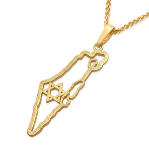 14K Gold Israel Karte Anhänger mit Davidstern, jüdischen Schmuck, Karte von Israel Charme, israelischen Geschenk Jehudaica Schmuck, Land Israel Halskette