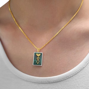14K Solid Yellow and White Gold Messianic Seal of Jerusalem Pendant with Natural Eilat Stone