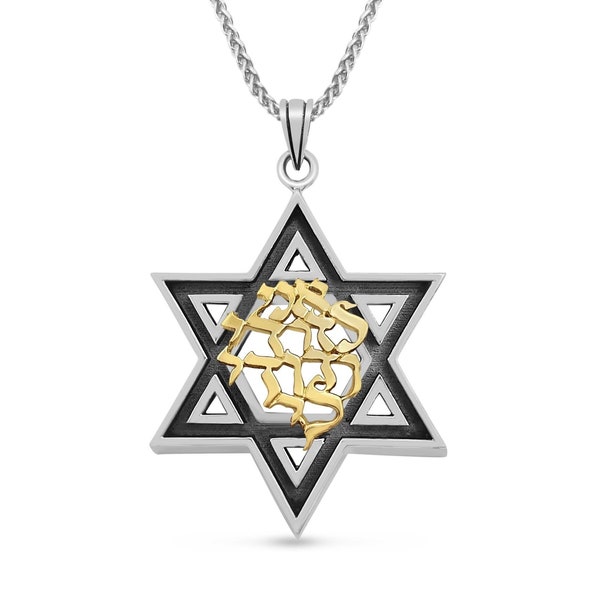 Silver Star of David Gold Ani L'dodi Pendant,My Beloved Ani Ledodi Hebrew Bible Verse Jewish Star Charm,Magen David Necklace,Judaica Jewelry