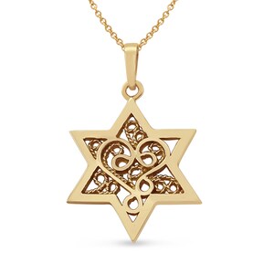 14K Gold Filigree Star of David Pendant, Gold Jewish Star Necklace, Magen David Charm, Jewish Jewelry for Her,Yemenite Style Judaica Jewelry