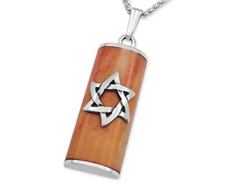 Sterlingzilver Jeruzalem-steen mezoeza-hanger, davidster mezoeza ketting, Joodse Star Man-hanger, Magen David-medaillon, Judaïca-sieraden