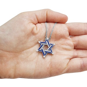 14K Weißgold Diamanten und blaue Emaille Davidstern Halskette
