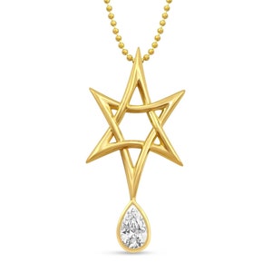 14K Gold Jewish Star of David Pendant & Pear-Shaped Zirconia,Stylish Magen David Charm with Teardrop CZ,Judaica Symbol,Israeli Handmade Gift