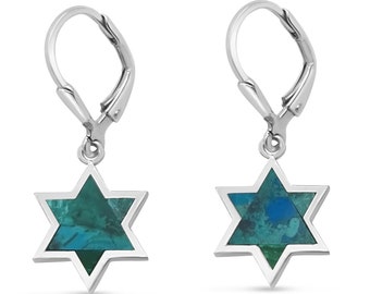 Orecchini a stella di David in argento con pietra naturale di Eilat, orecchini pendenti Magen David, orecchini a stella ebraica con pietra preziosa verde, regalo da Israele