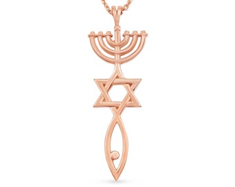 Messianic Seal Necklace Hebraic Roots Silver Grafted Star Of David Menorah Fish 