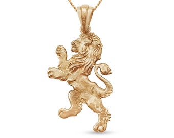 Grand pendentif Lion de Juda en or 14 carats, breloque grand lion en or jaune massif, emblème Aryeh de collier pour hommes de Jérusalem, bijoux juifs, cadeau de Bar Mitzvah