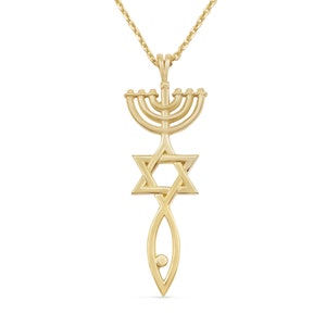 14K Gold Messianic Seal Pendant, Grafted-In Messianic Necklace, Messianic Seal of Jerusalem Pendant, Israeli Jewelry, Gold Messianic Charm