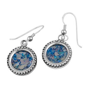 Roman Glass Earrings, Sterling Silver Round Earrings, Round Dangle Silver Drop Earrings,Ancient Roman Glass Jewelry,Israeli Jewelry