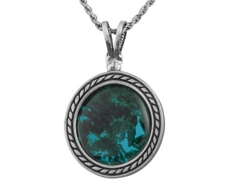 Eilat Stone Handmade Necklace,Sterling Silver Round Pendant,Teal Gemstone Pendant,Solomon Stone,Israel Jewelry, Jewish Jewelry,Women Gift