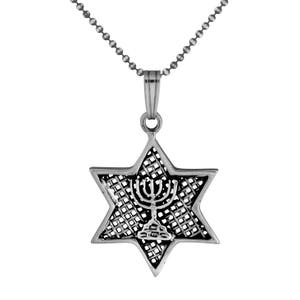 Silver Star of David Menorah Necklace, Holy Temple Menorah Jewish Star Man Pendant,Israel Judaica,Jewish Jewelry,Bar Mitzvah Gift for Him