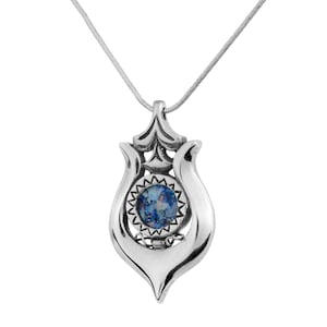 Beautiful New Sterling Silver Judaica Jewelry Authentic Piece Of Roman Glass Harp Of David Pendant