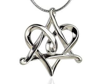 Silver Interlocking Heart Star of David Pendant, Jewish Star Bat Mitzvah Gift, Judaica Jewelry, Magen David Necklace,Hebrew necklace for Her