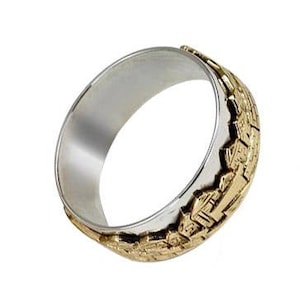 Sterling Silver and Gold Jerusalem Ring,14K Gold Jerusalem Skyline Ring Band,Old City Jerusalem Ring,Silver and Gold Ring,Israel Jewelry