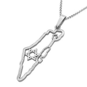 14K Weißgold Israel-Kartenanhänger mit Davidstern, jüdischer Schmuck, Karte von Israel-Anhänger, israelisches Judaica-Geschenk, Land-von-Israel-Halskette